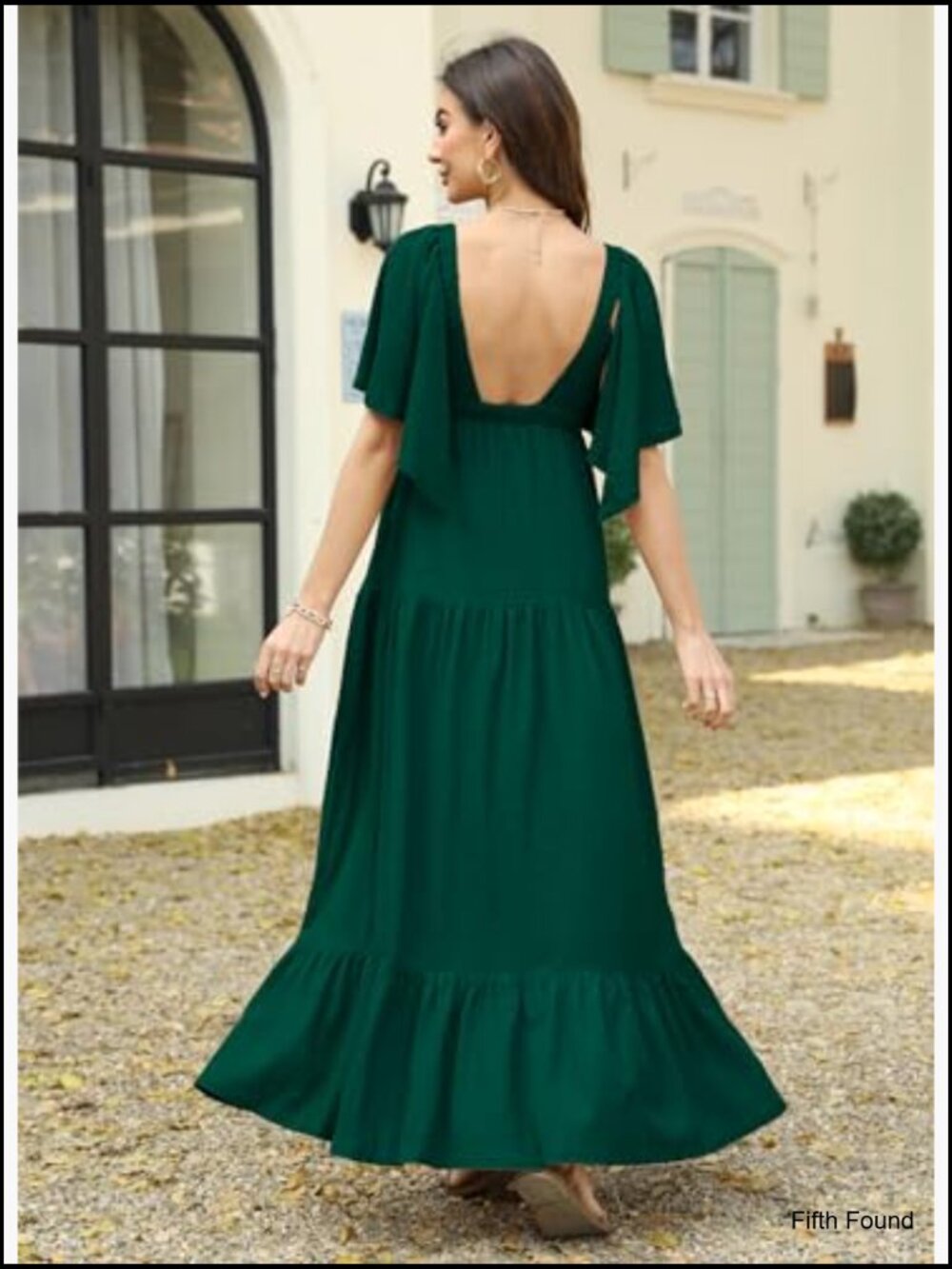 Sexy V-Neck Maxi Dress Flutter Sleeve Backless Tiered A-Line Flowy - Picture 3 of 7